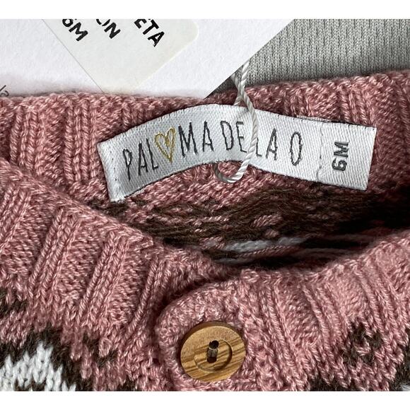 NWT Paloma de la O Pink Fair Isle Bears Cardigan Sweater Girls 6 Mo - Picture 4 of 5